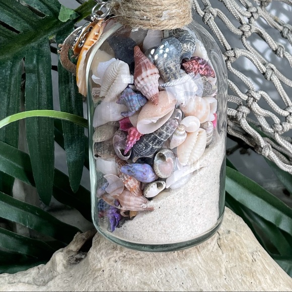 “Beach in a Bottle”  Seashells sand w Coral Shell Compass Wave Charms Nautical - Picture 8 of 16